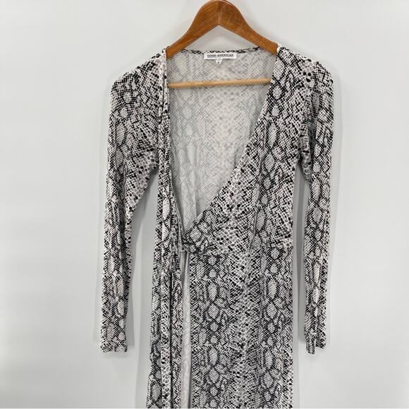 Good American The Runaround Snakeskin Print Wrap Dress Midi Size XS Mobwife - Picture 2 of 11